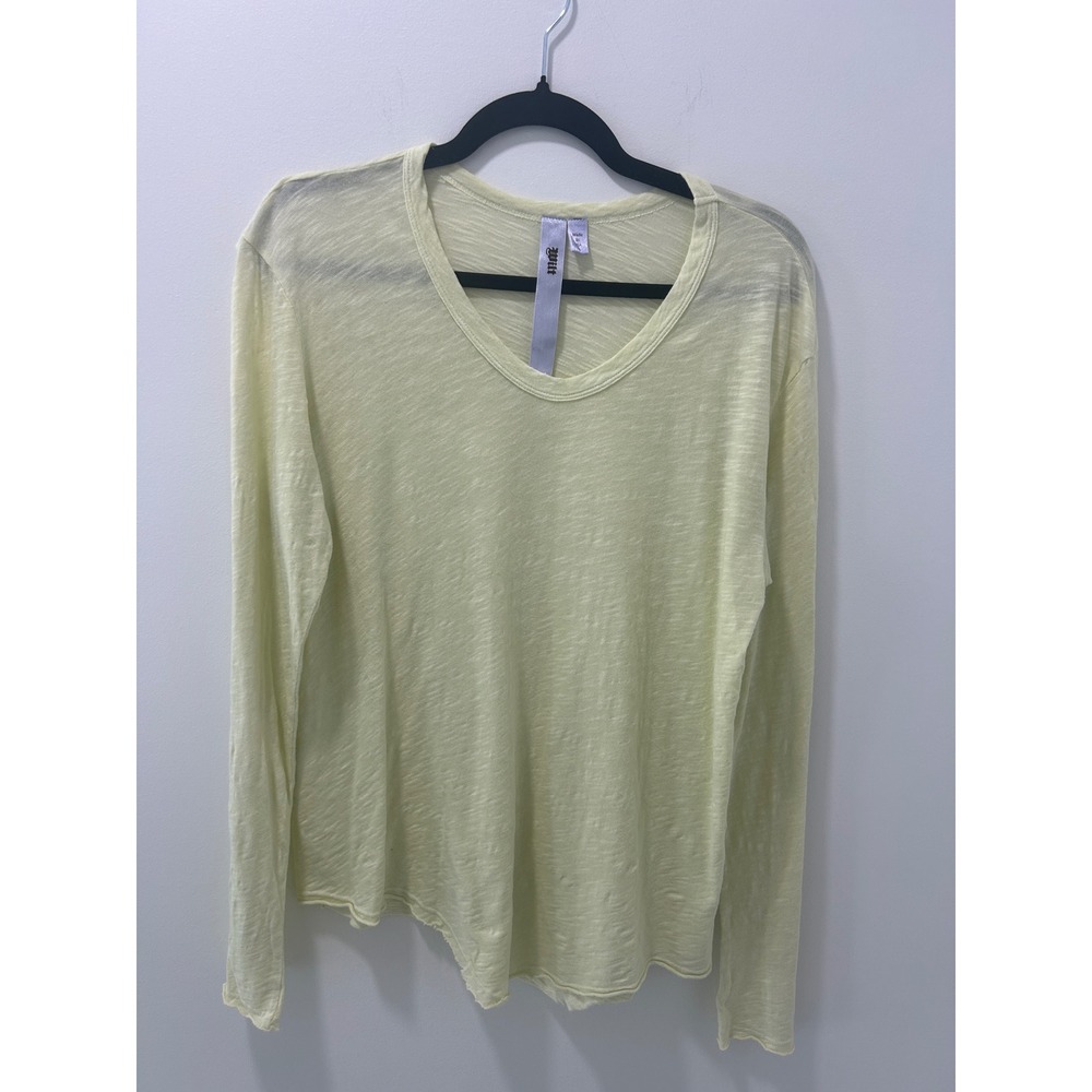 Wilt Womens Long Sleeve V-Neck Slub Knit Tee Pale Yellow Asymmetrical Hem Large